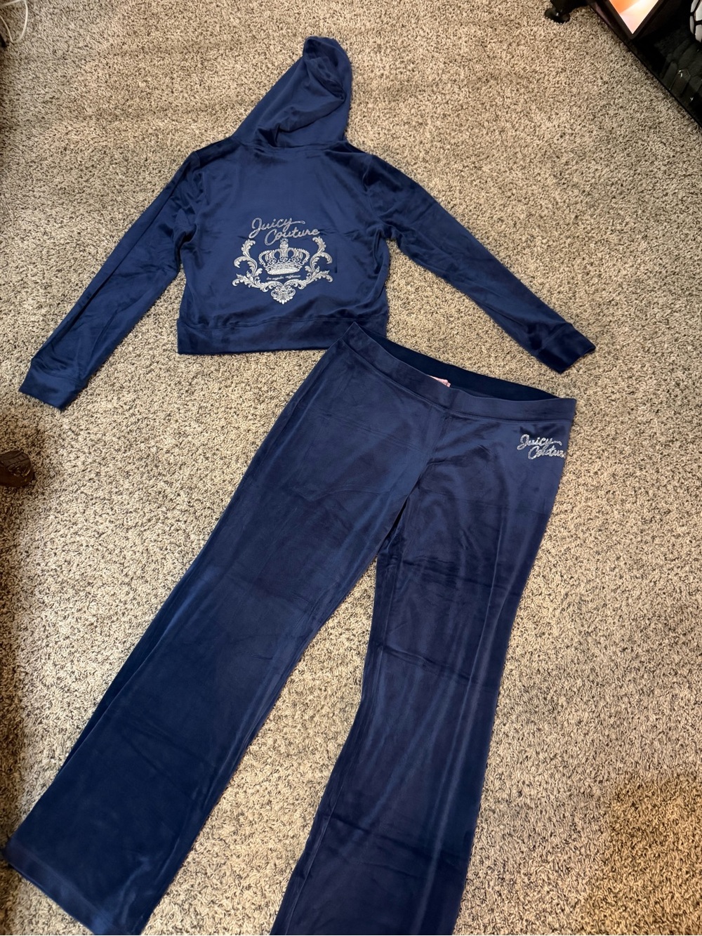 Juicy Couture Navy Velour Rhinestone Tracksuit Set XL NWT